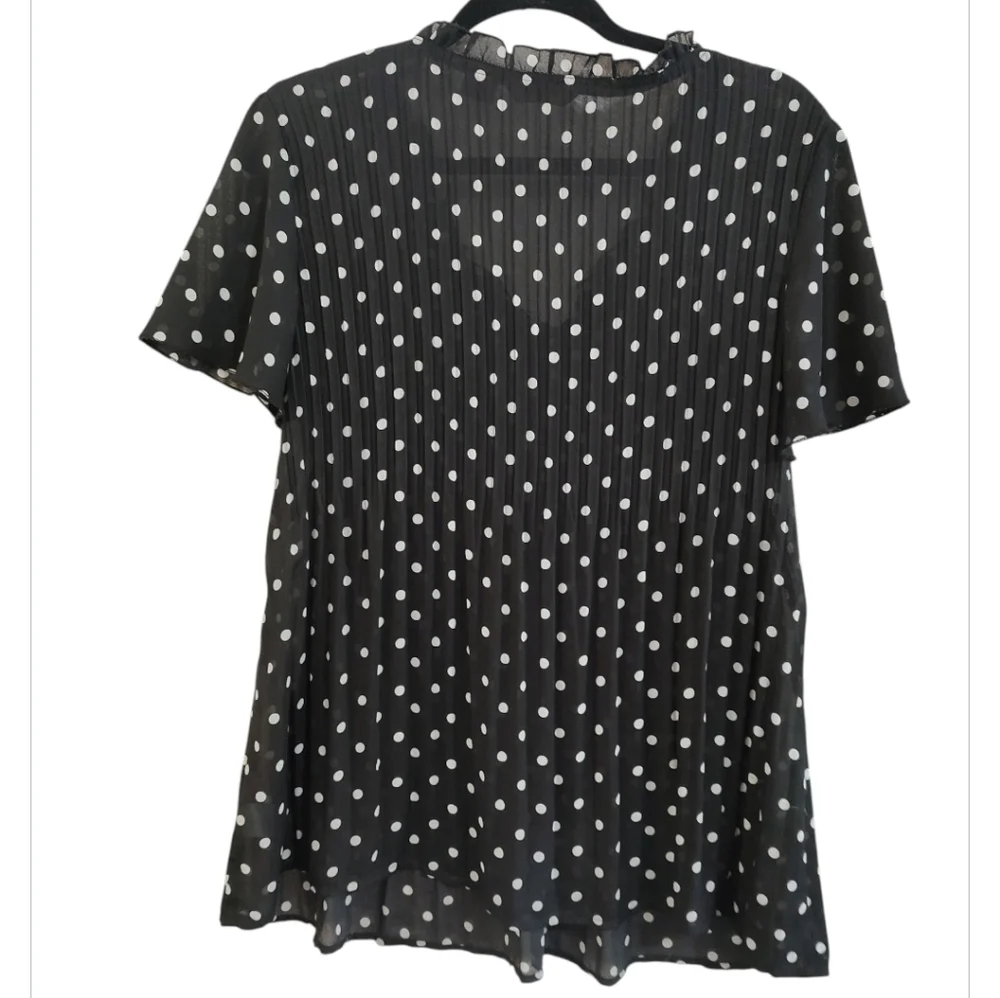 Sunny Leigh Black and White Polka Dot Sheer Short Sleeve Blouse